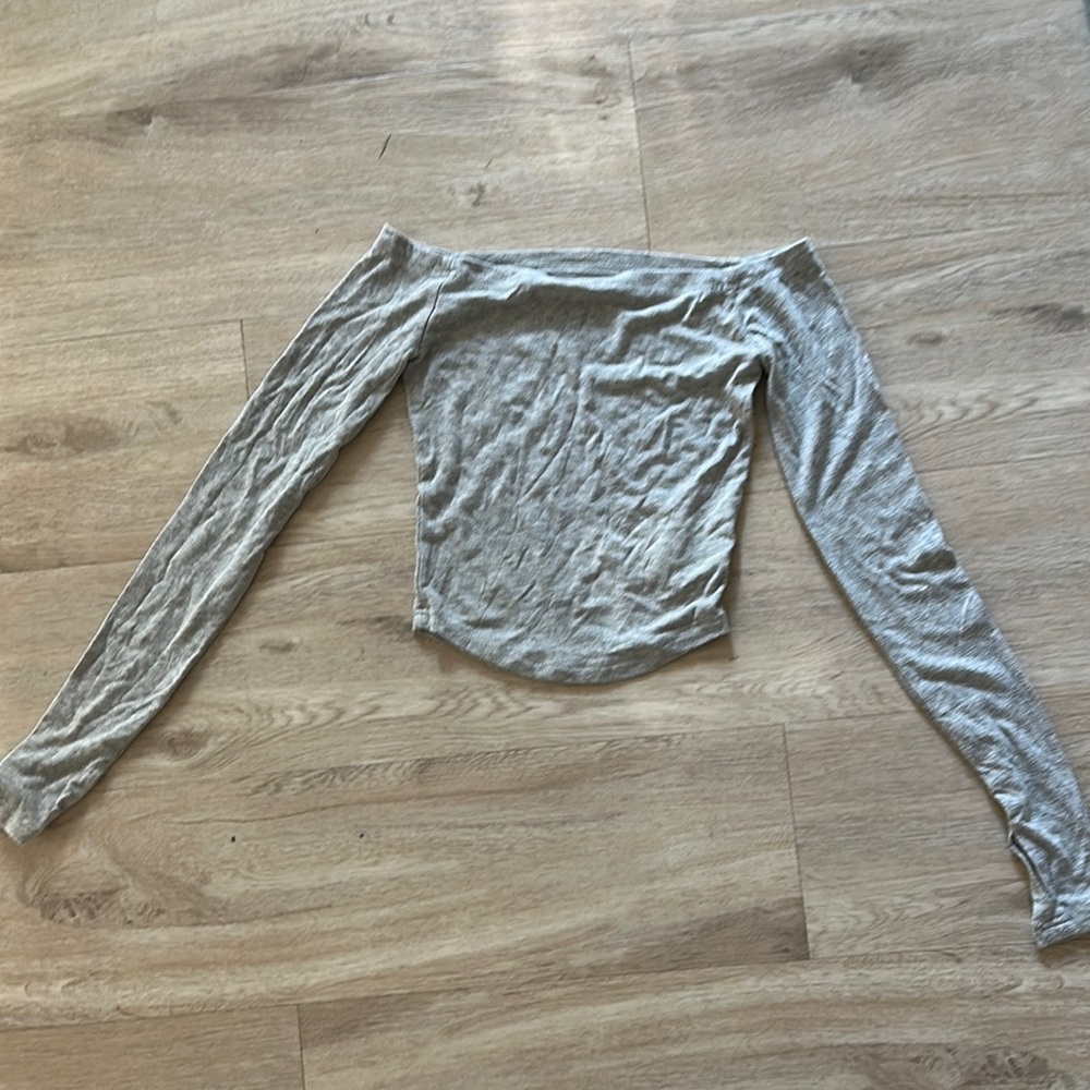 Gray Off-Shoulder Long Sleeve Top